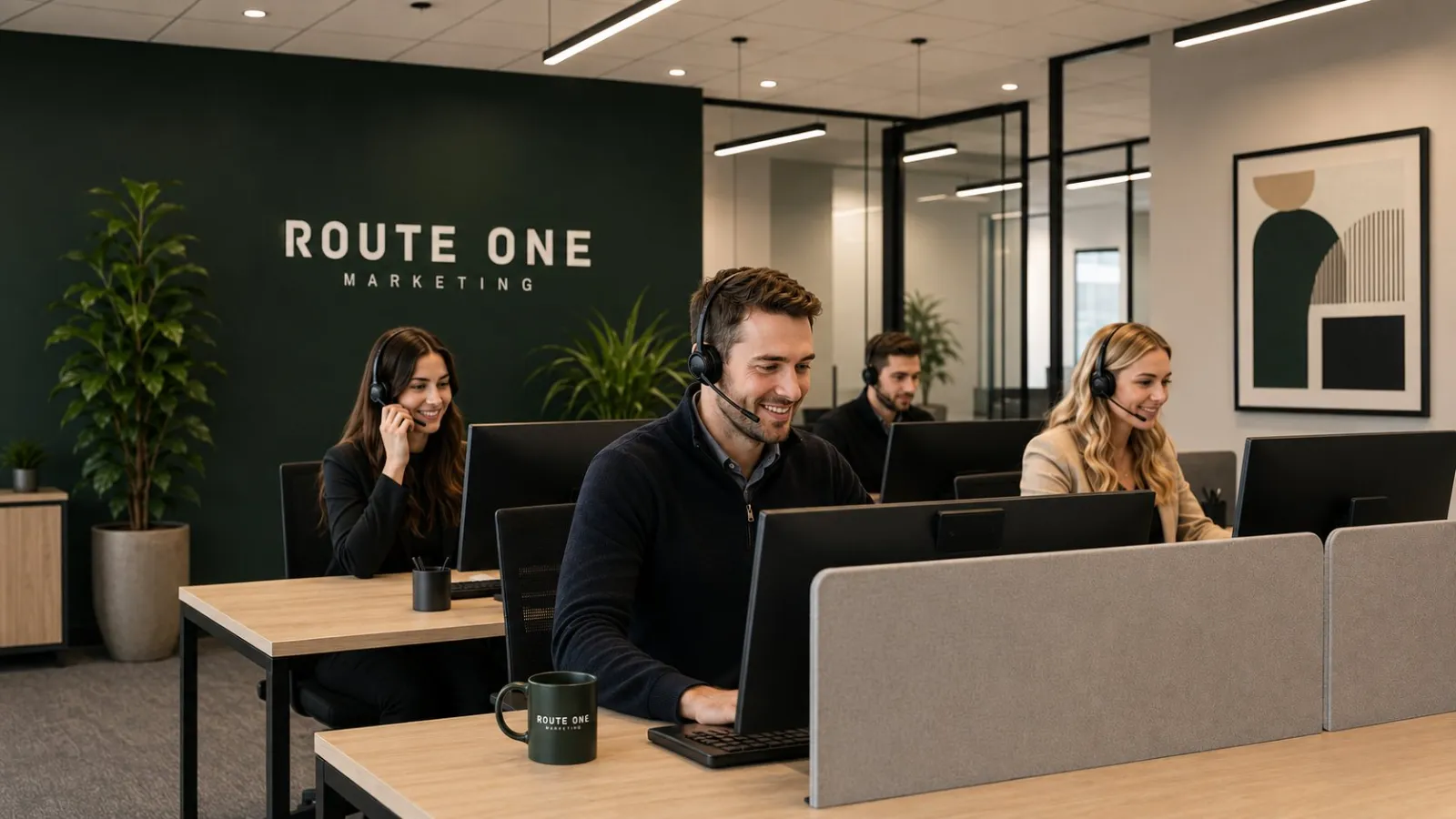 The Route One Marketing team on the phones